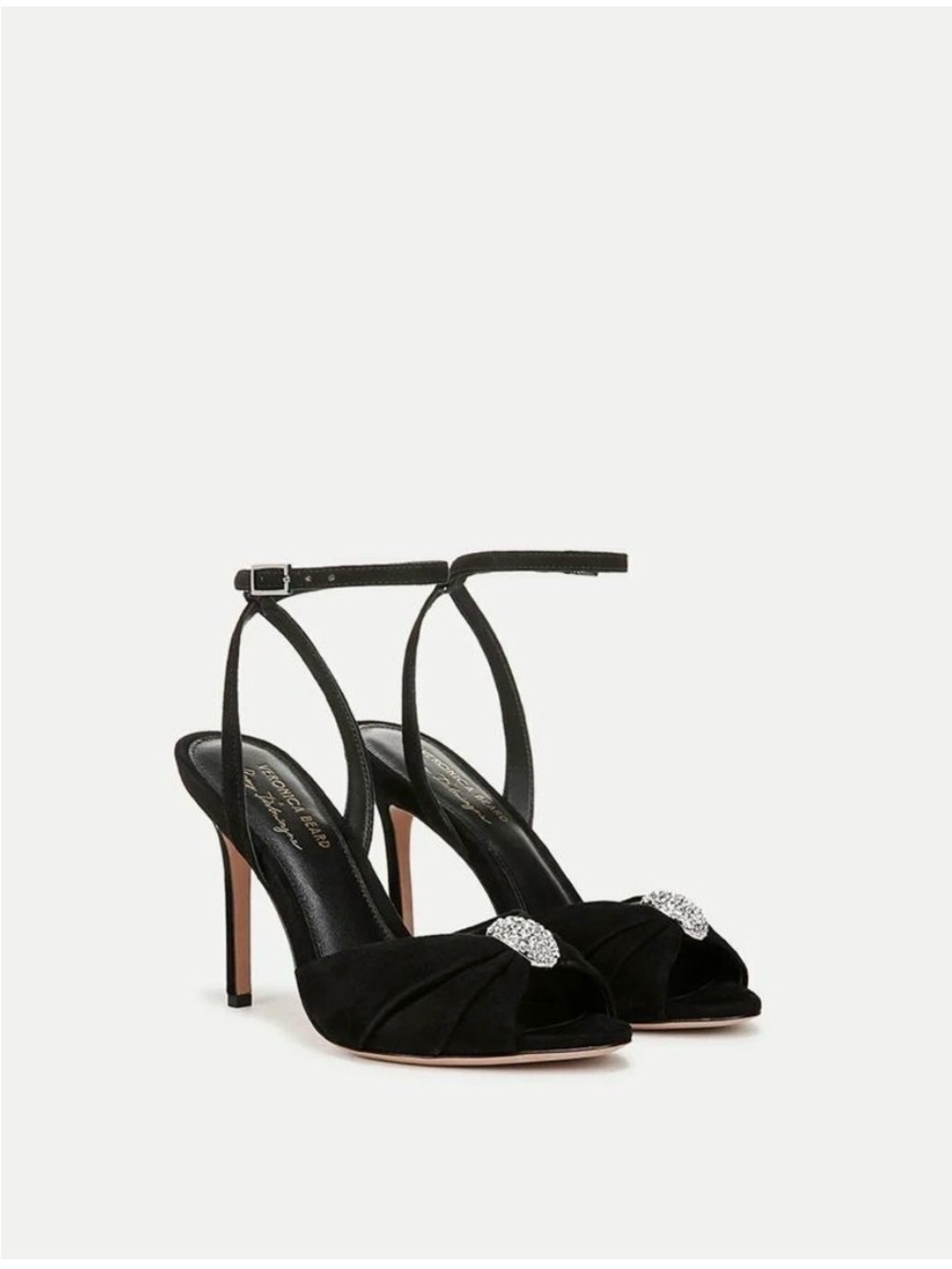 Veronica Beard Black Crystal-Embellished Ankle-Strap Stiletto Sandals